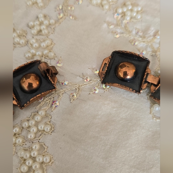 Renoir Necklace and Clip Earrings VINTAGE 1947 Copper Square Link heavy Rare - Picture 3 of 5